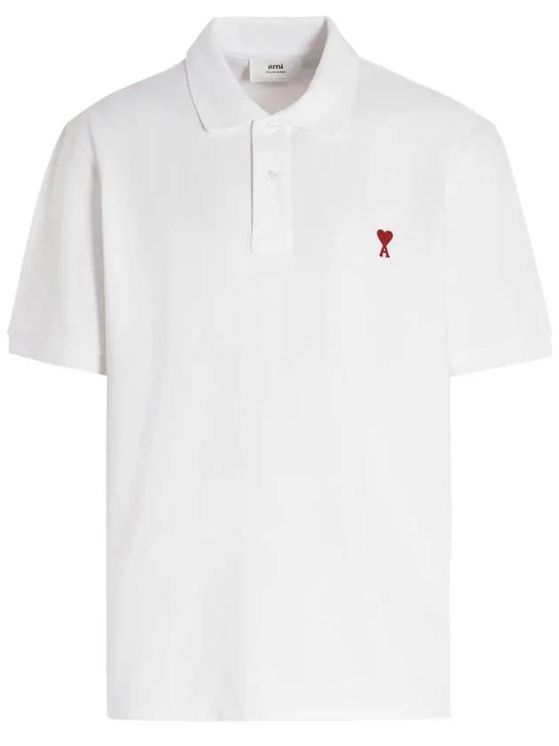 Heart Logo Polo Shirt White - AMI - BALAAN 3