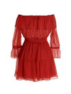 Off Shoulder Chiffon Short Dress Red - GUCCI - BALAAN 3