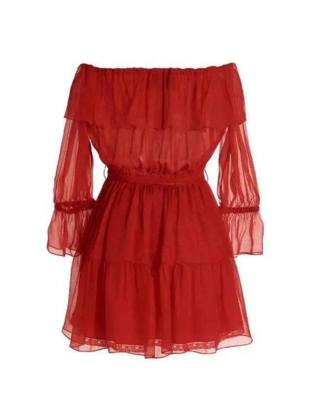 Off Shoulder Chiffon Short Dress Red - GUCCI - BALAAN 3