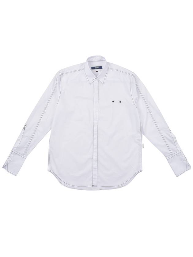 Color Combination Stitch Long Sleeve Shirt White - IMIRK - BALAAN 4