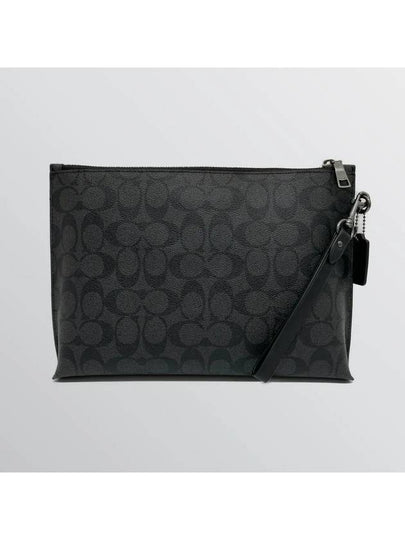 Women's Carryall Signature Canvas Clutch Bag Charcoal Black - COACH - BALAAN 2