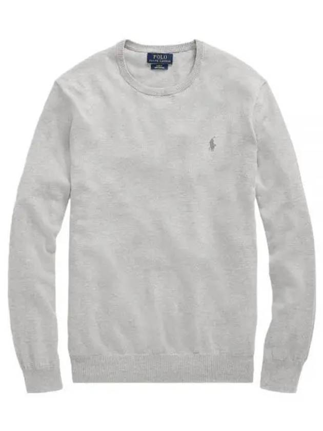 Embroidered Logo Crew Neck Knit Top Grey - POLO RALPH LAUREN - BALAAN 2