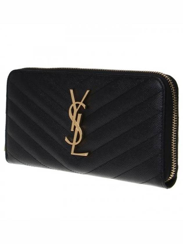 Matelasse Monogram Zipper Around Long Wallet Black - SAINT LAURENT - BALAAN 3