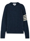 Donegal Twist Cable 4-Bar Classic Crewneck Knit Top Blue - THOM BROWNE - BALAAN 2