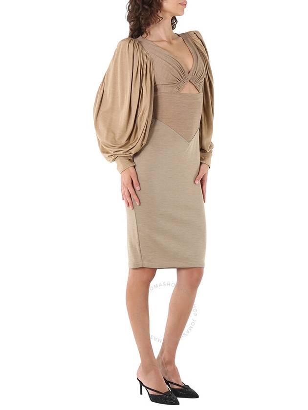 Burberry Ladies Pecan Melange Panelled Wool Silk Jersey Dress, Brand Size 2 (US Size 0) - BURBERRY - BALAAN 2