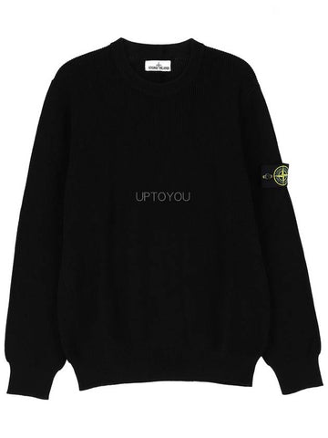 Men's Waffen Logo Patch Knit 761550D8 000 V0029 Black - STONE ISLAND - BALAAN 1