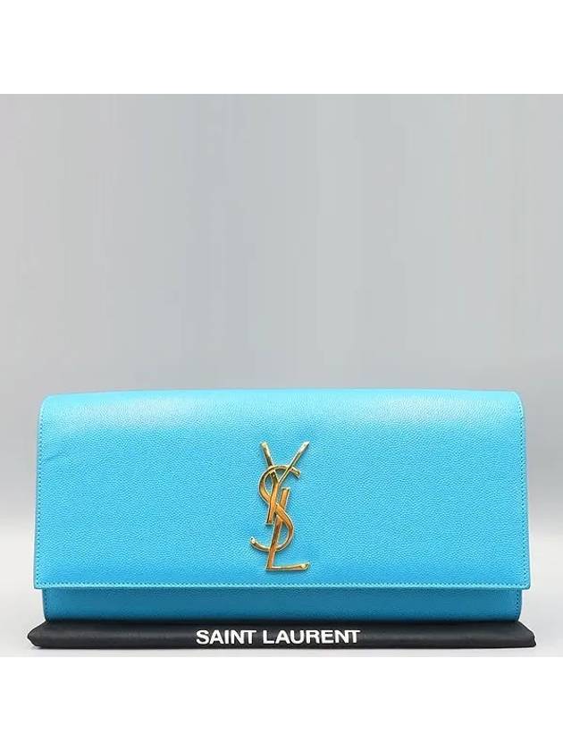 326079 Blue leather SAC CASSANDRE YSL gold logo flap clutch - SAINT LAURENT - BALAAN 1