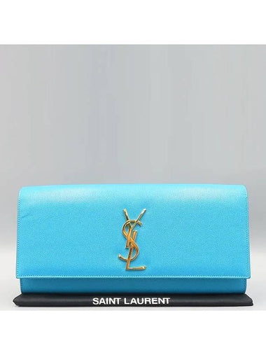 326079 Blue leather SAC CASSANDRE YSL gold logo flap clutch - SAINT LAURENT - BALAAN 1