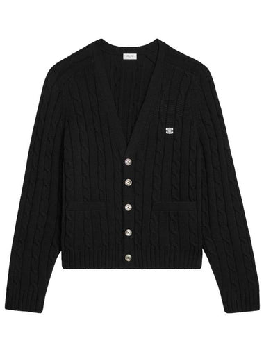 Triomphe Embroidered Cable Knit Cashmere Cardigan Black - CELINE - BALAAN 1