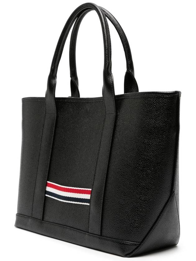 Three Stripe Tab Stripe Leather Tote Bag Black - THOM BROWNE - BALAAN 3