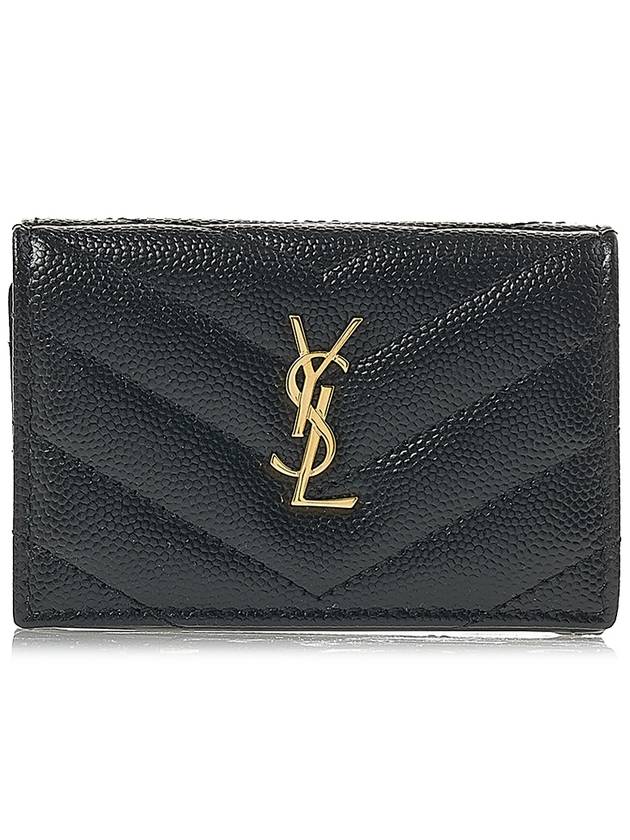 Monogram Quilted Mini Half Wallet Black - SAINT LAURENT - BALAAN 2