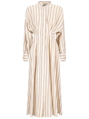 Striped Linen Long Dress White - MAX MARA - BALAAN 1