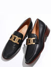 Women's Gold Logo Chain Leather Loafers Black - TOD'S - BALAAN 2