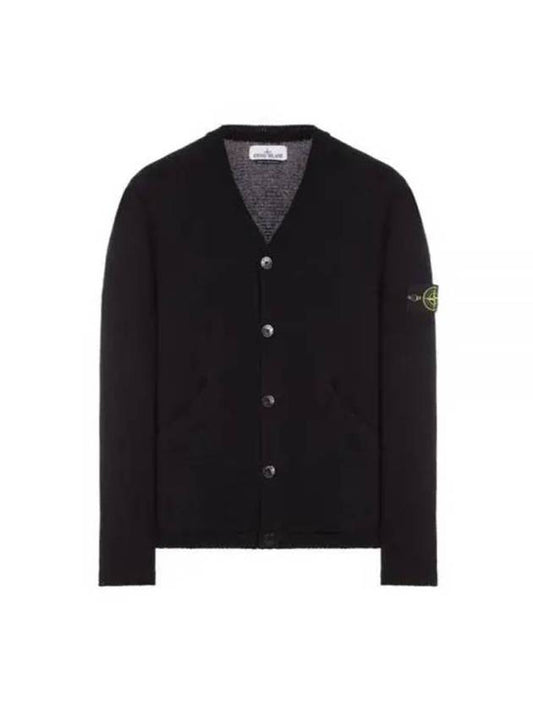 Wappen V Neck Cotton Knit Cardigan Black - STONE ISLAND - BALAAN 1