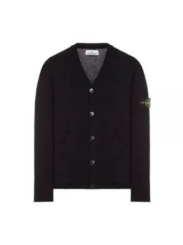 Wappen V Neck Cotton Knit Cardigan Black - STONE ISLAND - BALAAN 1