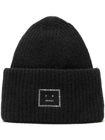 Rhinestone Logo Beanie Black - ACNE STUDIOS - BALAAN 1