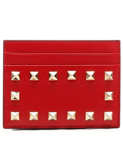 Rockstud Leather Card Wallet Red - VALENTINO - BALAAN 2