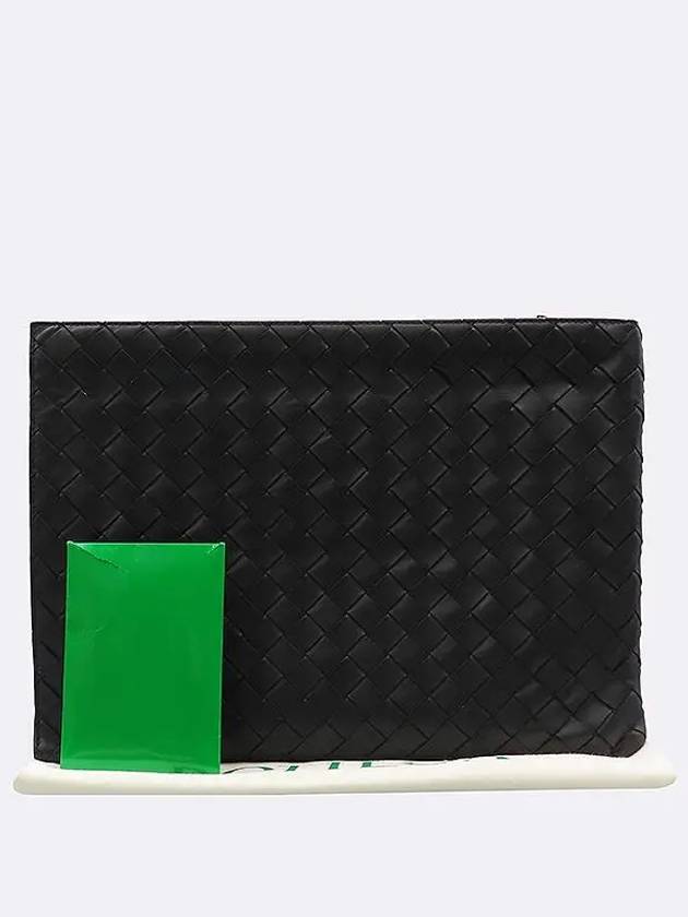 607479 Black Intrecciato Weaving Half Zipper Document Clutch - BOTTEGA VENETA - BALAAN 1