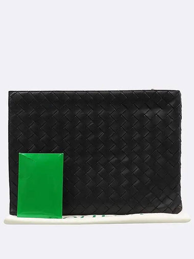 607479 Black Intrecciato Weaving Half Zipper Document Clutch - BOTTEGA VENETA - BALAAN 1