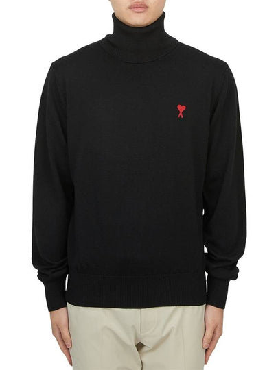 Men's Heart Logo Wool Turtleneck Black - AMI - BALAAN 2