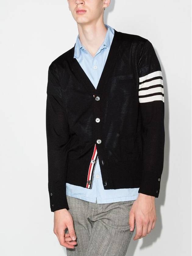 Men's Sustainable Classic Diagonal Wool Cardigan Black - THOM BROWNE - BALAAN 9