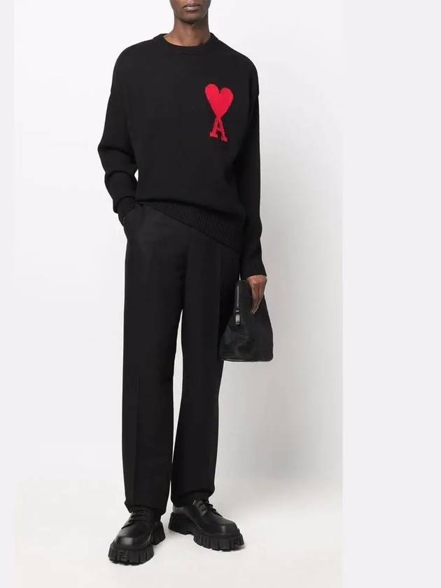 Big Heart Logo Overfit Wool Knit Top Black - AMI - BALAAN 5