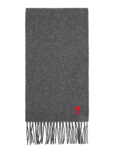 Small Heart Logo Wool Scarf Dark Grey - AMI - BALAAN 1