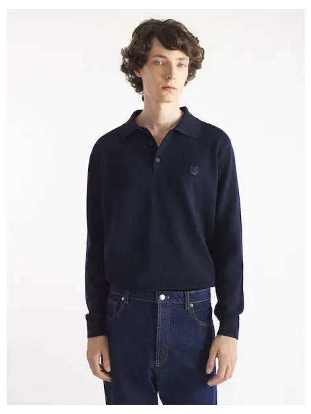 Men s Foxhead Patch Polo T shirt Sweatshirt Ink Blue Domestic Product GM0024071749668 - MAISON KITSUNE - BALAAN 1