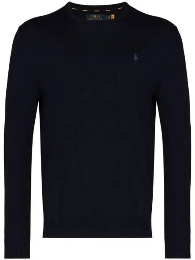 Embroidered Logo Crew Neck Knit Top Navy - POLO RALPH LAUREN - BALAAN 2