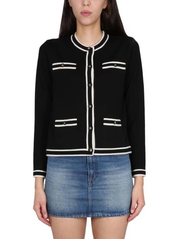 Kendra Button-Up Crew Neck Cardigan Black - TORY BURCH - BALAAN 2