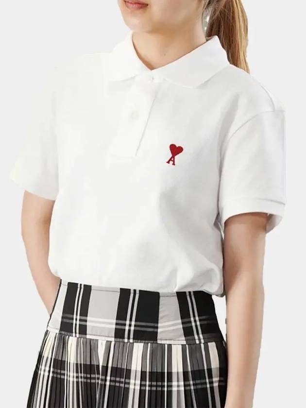 Heart Logo Polo Shirt White - AMI - BALAAN 3