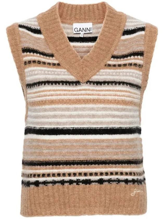 Striped Soft Wool Knit Vest Brown - GANNI - BALAAN 2