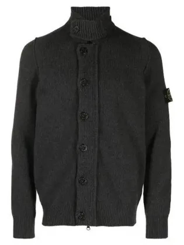 Lambswool Knit Cardigan Steel Grey - STONE ISLAND - BALAAN 2