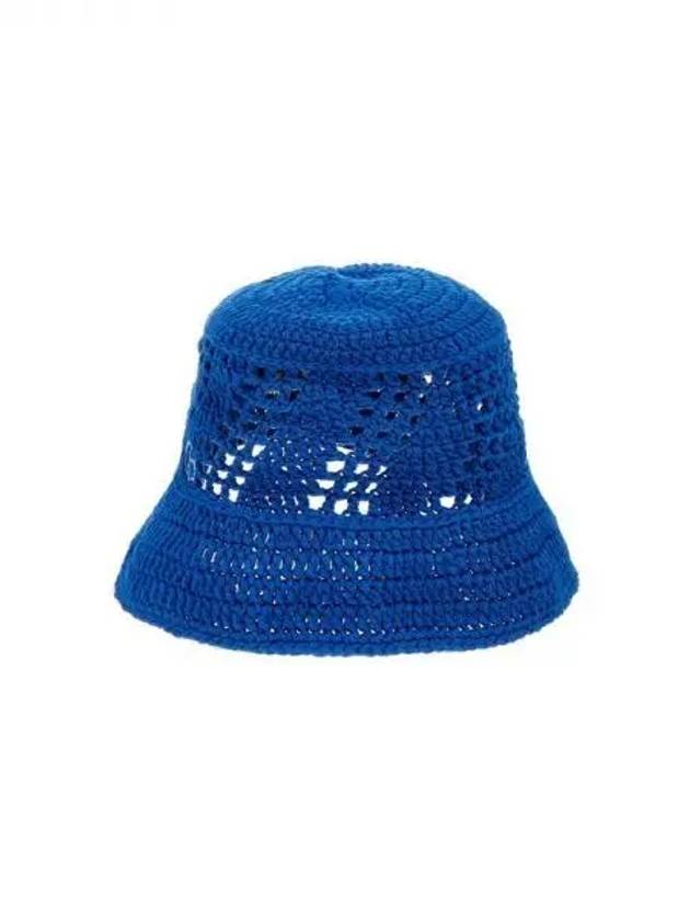 Women s Logo Embroidered Cotton Crochet Hat Blue 270451 - GIORGIO ARMANI - BALAAN 1