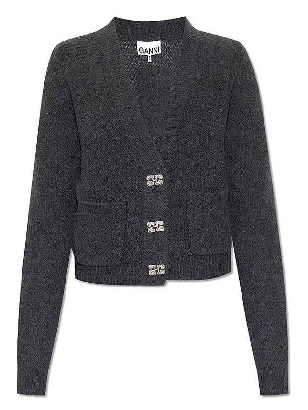 Women's Butterfly Jewel Button Cardigan Grey - GANNI - BALAAN 2