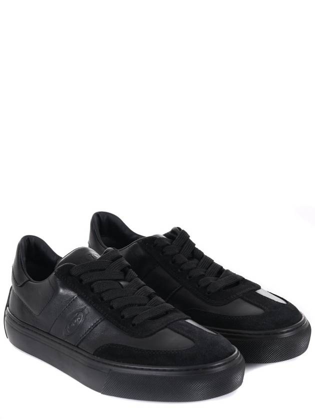 Round Toe Leather Low Top Sneakers Black - TOD'S - BALAAN 3