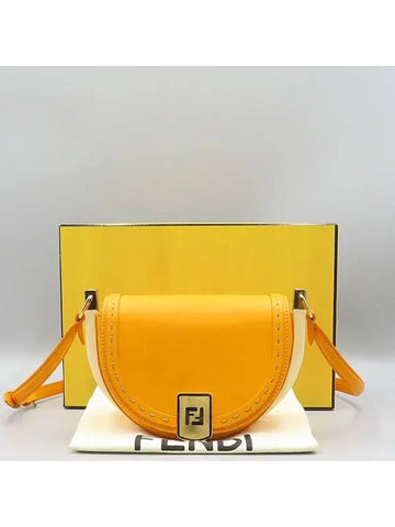 8BT346 Orange Leather Moonlight Saddle Shoulder Bag - FENDI - BALAAN 1