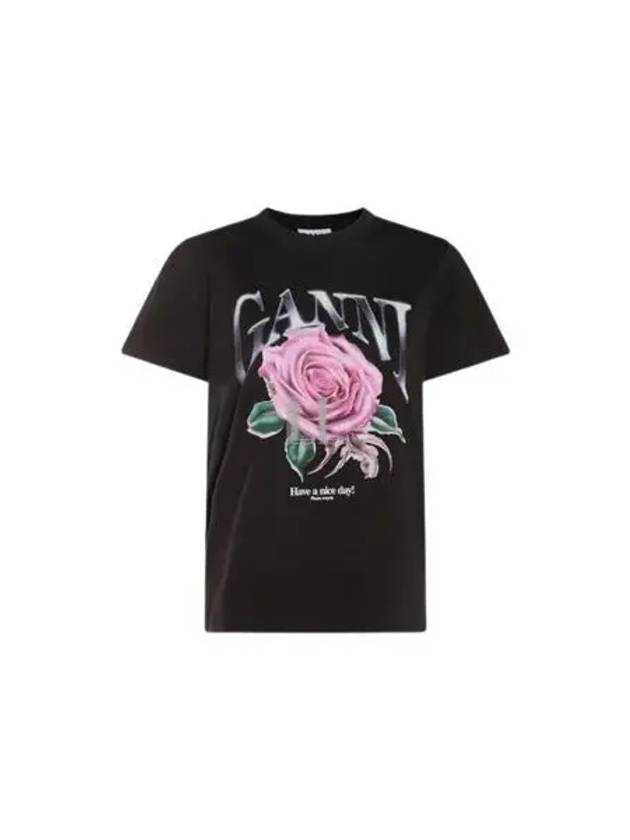 Basic Rose Relax Jersey Short Sleeve T-Shirt Black - GANNI - BALAAN 2