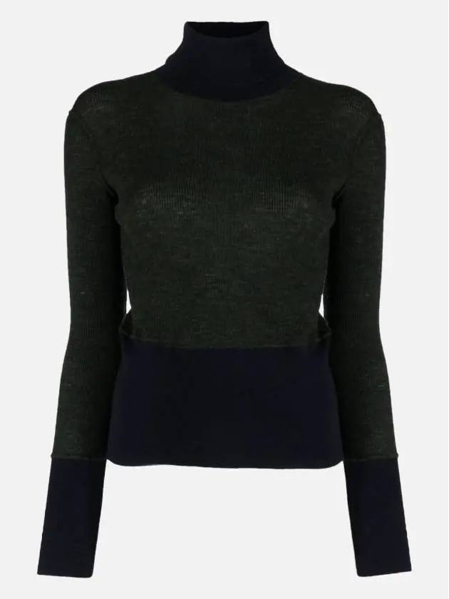 Women's Wool Rib Turtleneck Dark Green - THOM BROWNE - BALAAN 4