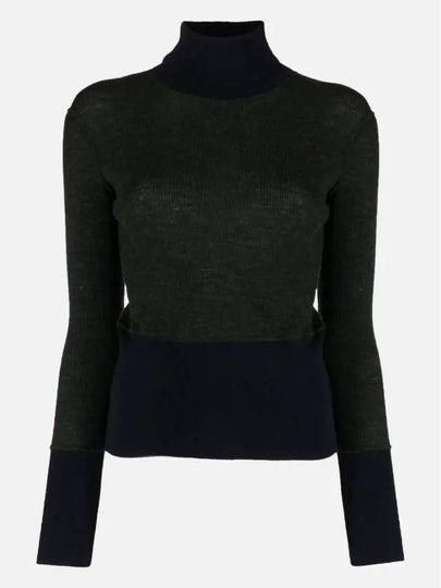 Women's Wool Rib Turtleneck Dark Green - THOM BROWNE - BALAAN 2