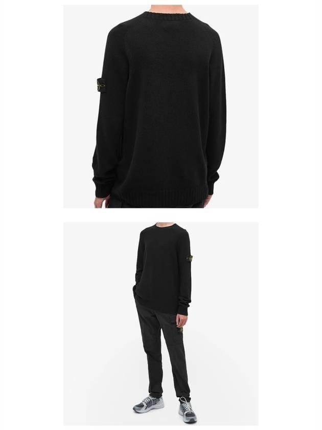 Waffen Patch Round Neck Wool Knit Top Black - STONE ISLAND - BALAAN 7