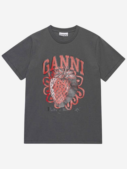 Strawberry Short Sleeve T-Shirt Ash Grey - GANNI - BALAAN 2