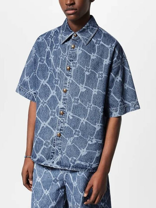 Monogram Printed Denim Short Sleeve Shirt Indigo - LOUIS VUITTON - BALAAN 2