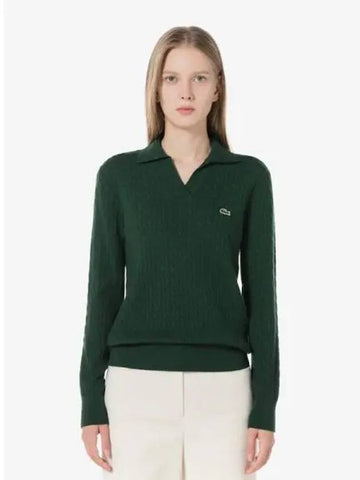 Women s Cable Open Collar Sweater AF197E 54N YZP Domestic Product GQ2N24073051780 - LACOSTE - BALAAN 1