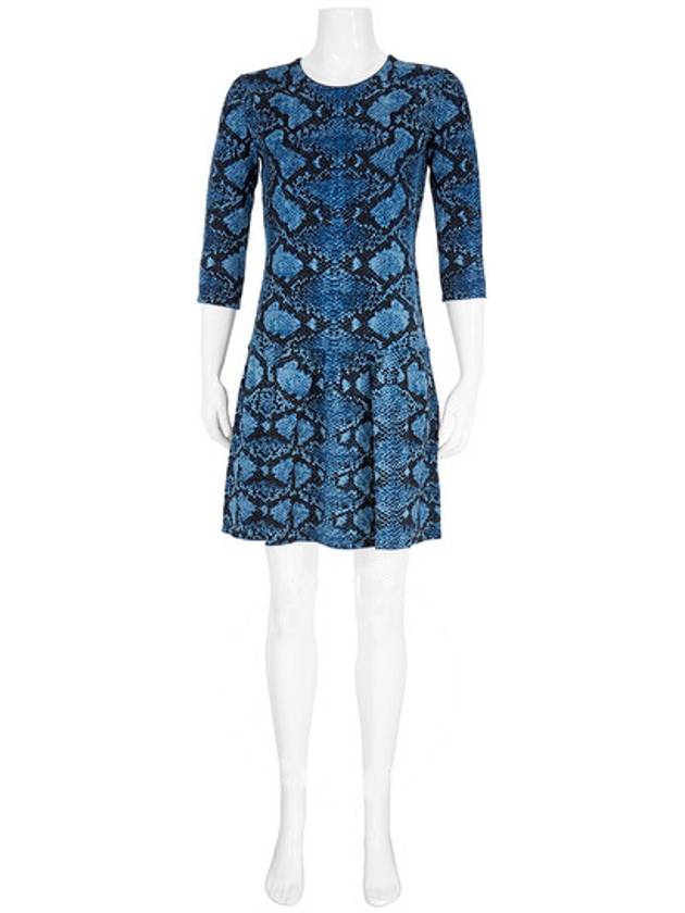 Livermerge snakeprint mineral blue wool dress - BURBERRY - BALAAN 1