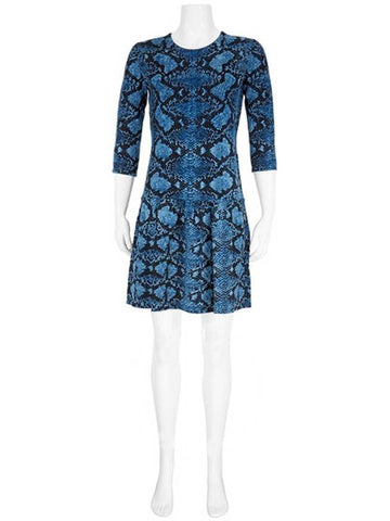 Livermerge snakeprint mineral blue wool dress - BURBERRY - BALAAN 1