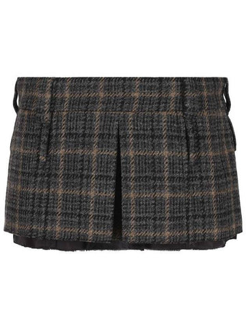 Wool Check A-Line Skirt - MIU MIU - BALAAN 1