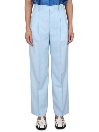 Women's Double Pleated Wool Straight Pants Light Blue - MARNI - BALAAN 2