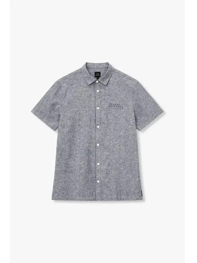 Men s Linen Blend Logo Shirt Navy - ARMANI EXCHANGE - BALAAN 1