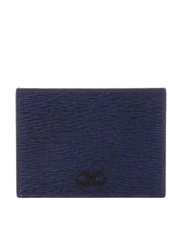 Gancini Leather Card Wallet Navy - SALVATORE FERRAGAMO - BALAAN 1